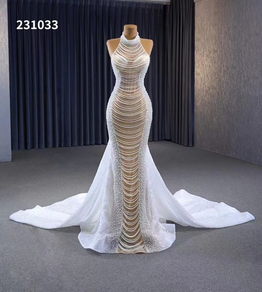 

mermaid wedding dress designer sleeveless for women sm231033, White