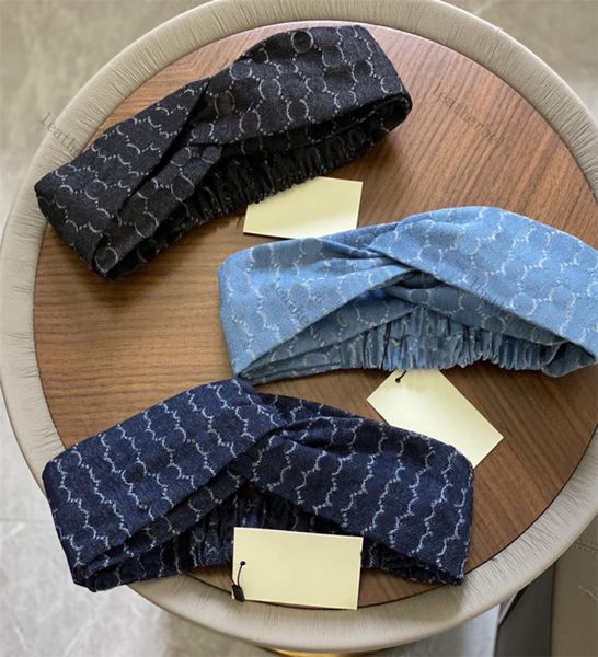 

plaid denim hair band blue crossed headbands cloth thin headscarf women outdoor letter headdress casual headwraps6202161, Silver