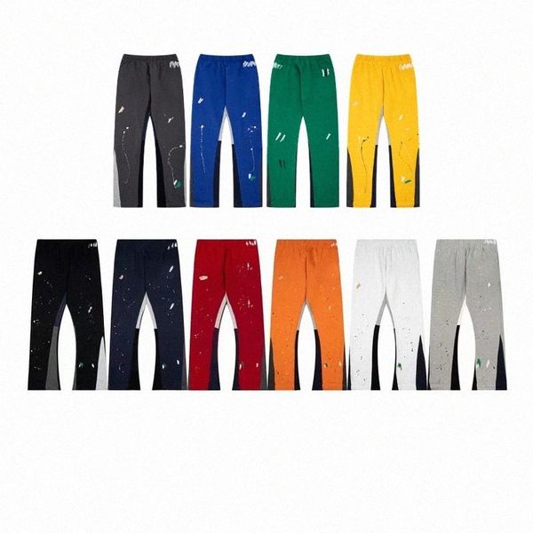 

mens pants high street galleries sweatpants spliced splash-ink graffiti bell bottoms flare dept print casual straight long pants trousers hi, Black