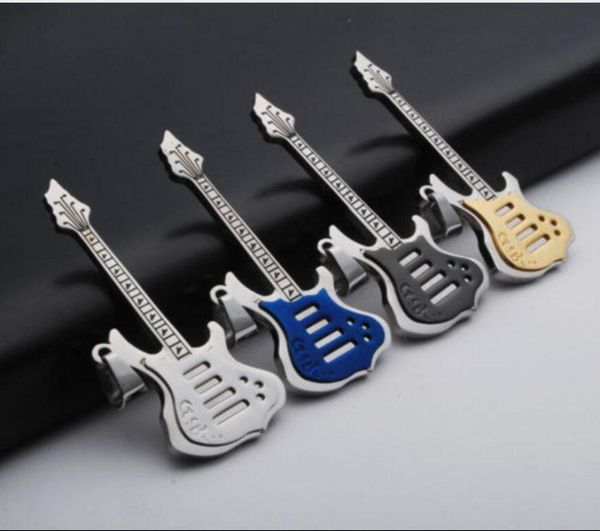 

2017 5 kinds of color gift men039s stainless steel music guitar pendant necklace leather chain4853267, Silver