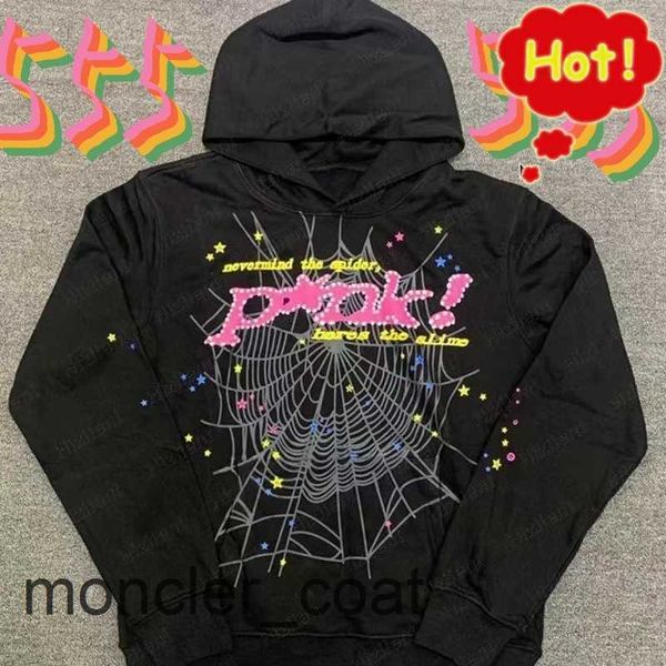 

puff print sp5der young thug 555555 angel hoodie men women heavy fabric spider web sweatshirts pullover s-xl88tw, Black