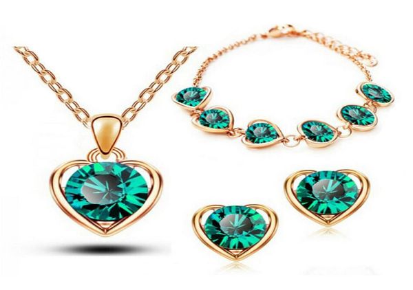

fashion heart necklace earrings bracelets sets factory dircet s ziron heart jewelry sets for women 13314806889, Black