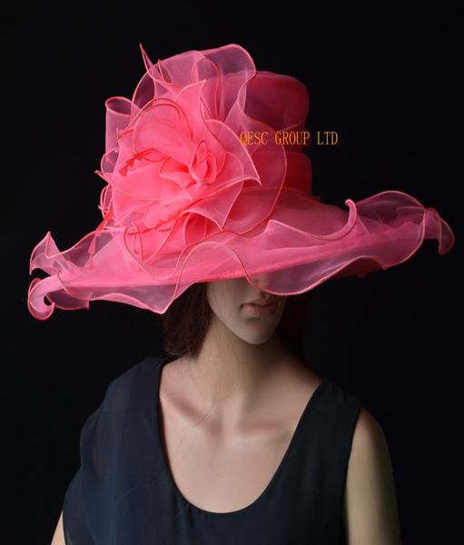 

watermelon pink big organza hat for wedding and kentucky derbyascot racesmelbourne cup5257223, White