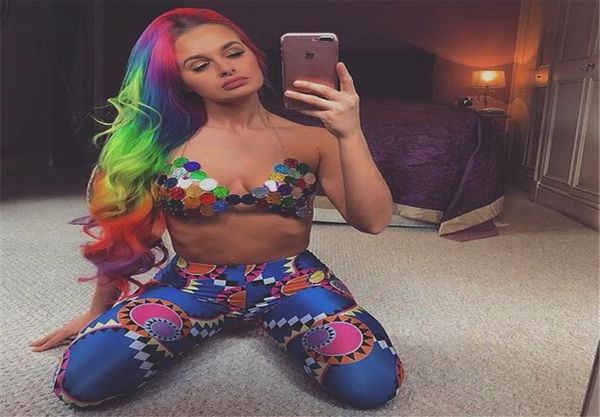 

stage wear 2022 summer swimwear hollow out bikini adjustable metal chain halter v neck colorful sequined swimming beachwear t7700135, Black;red