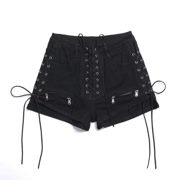 

womens streetwear black high waist short jeans summer casual lace up bandage denim pants women pockets shorts jeans7771724, Blue