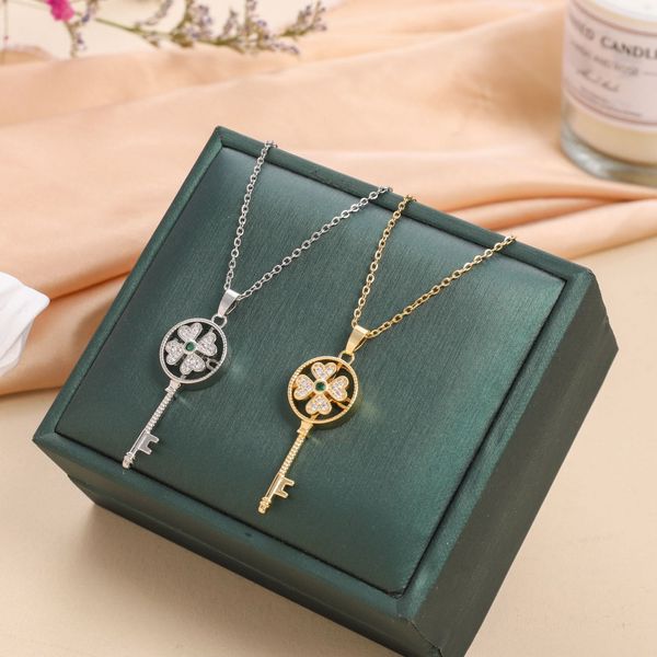 

new fashion white zircon clover key necklace for women gift, Silver
