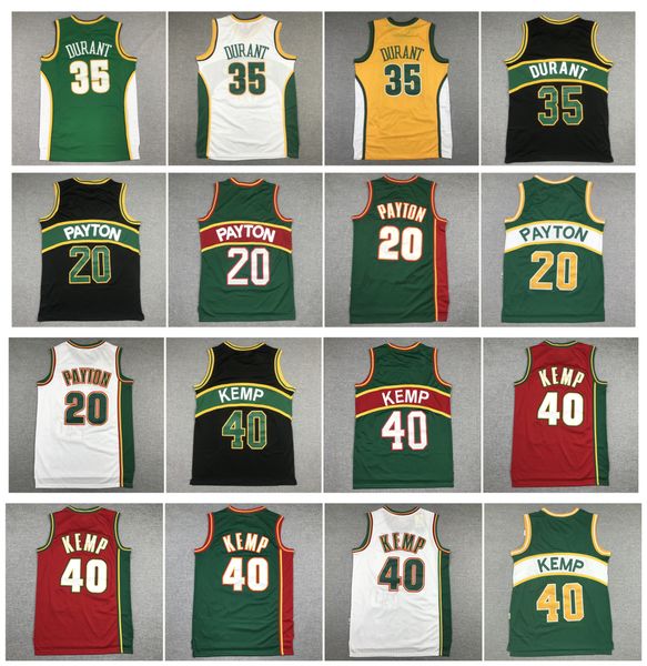 

kevin durant supersonic basketball jersey seattle gary payton shawn kemp mitchell and ness throwback red yellow green white black size s-xxl, Black;red