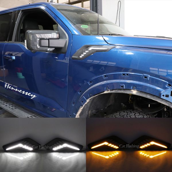 

2pcs car fender light for ford raptor f150 2022 2023 led daytime running light turn signal lamp drl side marker lamp
