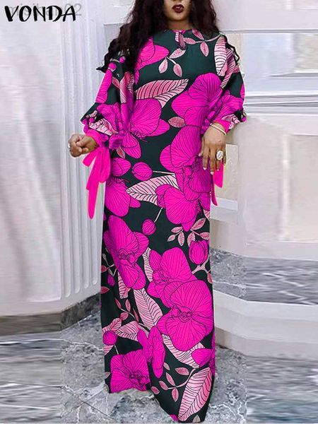 

basic casual dresses plus size 5xl vonda bohemian long lantern sleeve long dress 2023 women vintage printed maxi vestidos casual baggy party, Black;gray