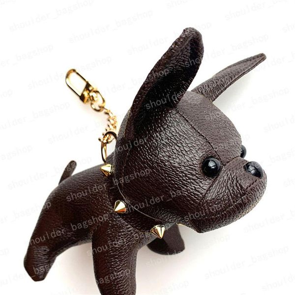 

2021 keychain bulldog key chain brown flower leather men women handbags bags luggage accessories lovers car pendant 7 colors with 215o, Silver