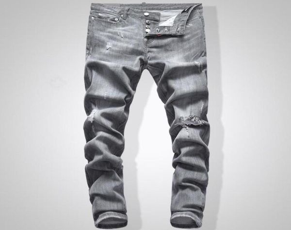 

grey men slim fit denim jeans solid color hip hop streetwear biker1128470, Blue
