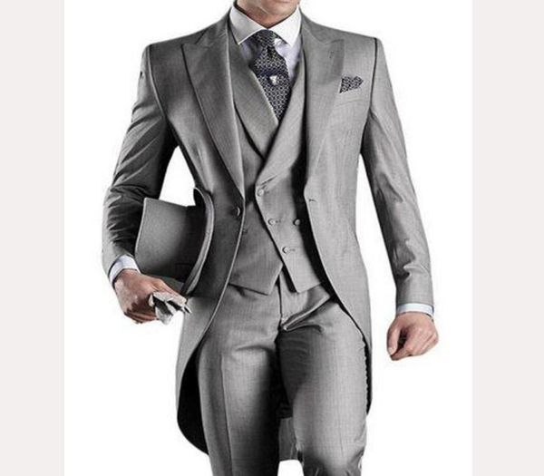 

2018 gray wedding tailcoat for groom wear peaked lapel one button three piece custom made groomsmen men suits jacket pants vest1708686, Black;gray