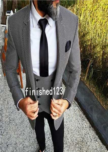

new popular one button blackwhite polka dot wedding groom tuxedos notch lapel groomsmen men formal prom suits jacketpantsvest2317237, Black;gray