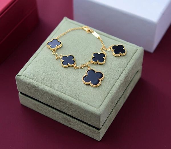 

realfine888 3a charm bracelets vanca 5 motifs adjustable size bracelet in gold iconic jewelry luxury designer for woman with box, Golden;silver