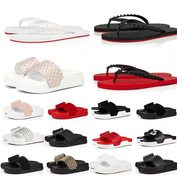 

luxury designer slippers men rivets shoes fluffy slipper women mens black white beige soft red platform sandal flat slides flip flops pool p