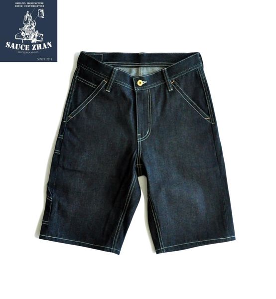 

saucezhan 266xx shorts man raw knee length selvedge denim mens jeans indigo straight casual7011813, Blue