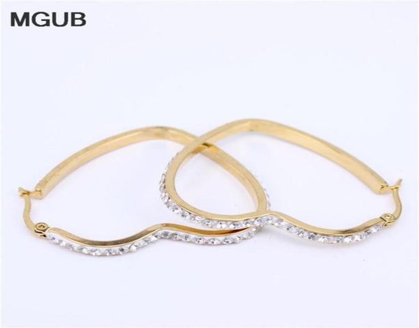 

stainless steel heartshaped crystal hoop earrings jewelry female popular selling jewelry gold color lh16027325961195, Golden;silver