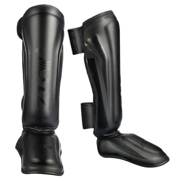

ztty thicker boxing shin guards pu leather protection leggings equipment martial arts muay thai leg taekwondo ankle protectors 2114106840, Black;gray