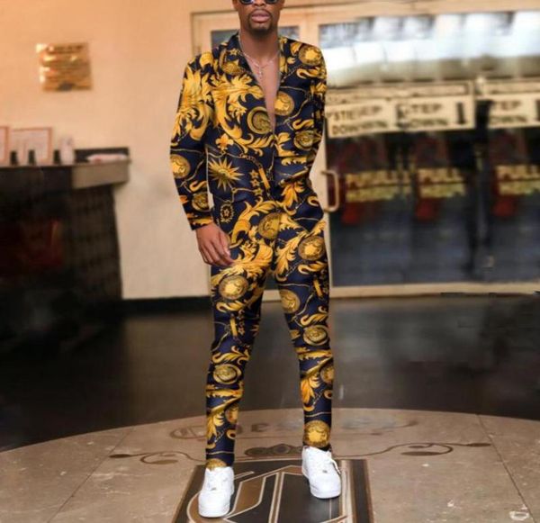 

men039s casual shirts vintage printed twopiece fashion long sleeve and pants outfits male hipster streetwear autumn clothes5030750, White;black