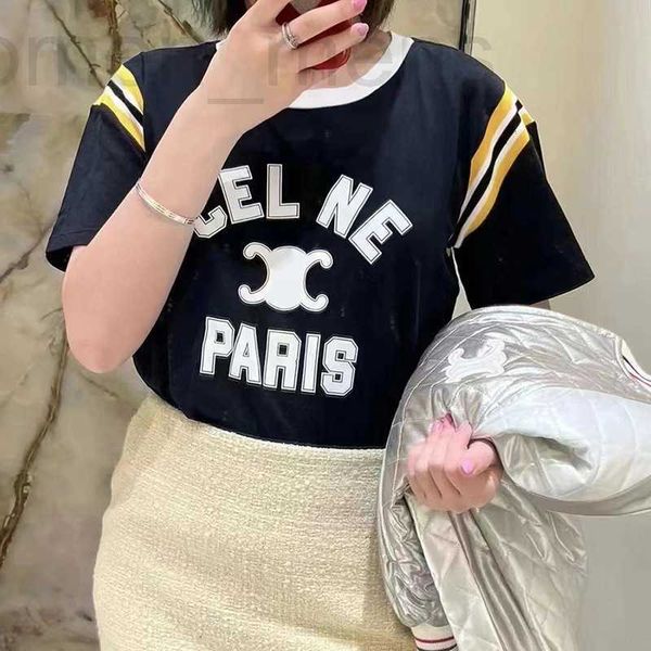 

women's t-shirt designer short sleeved t-shirt 2023 summer arc de triomphe letter loose spicy girl open navel round neck 9vno, White