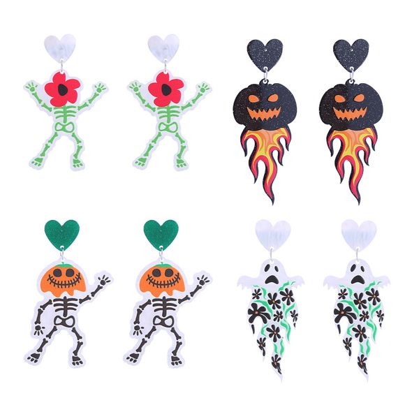 

fashion personalized acrylic halloween goast pumpkin earrings, Golden;silver