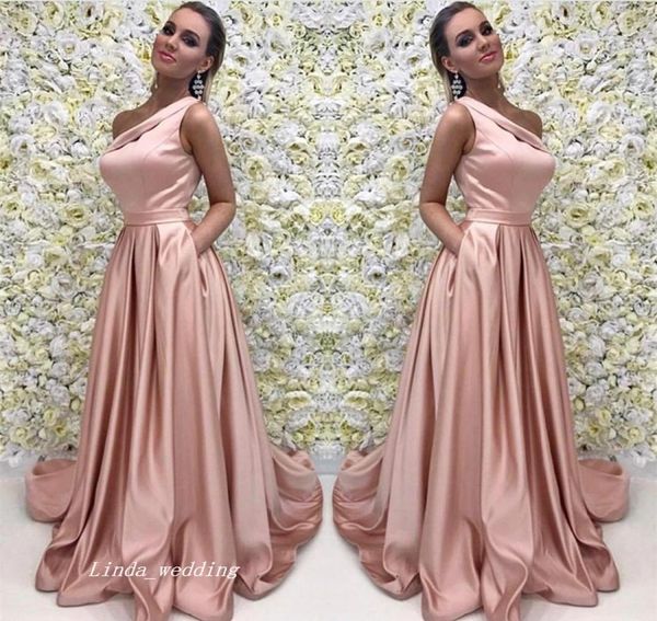 

a line pink long evening dress one shoulder satin formal prom party event gown plus size custom made2734805, Black;red