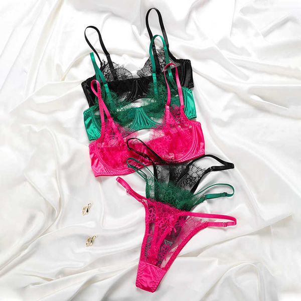 

transparent bra set lingerie lace bra set push up bra briefs panty set see through bra underwear women set bralette thongs, Red;black
