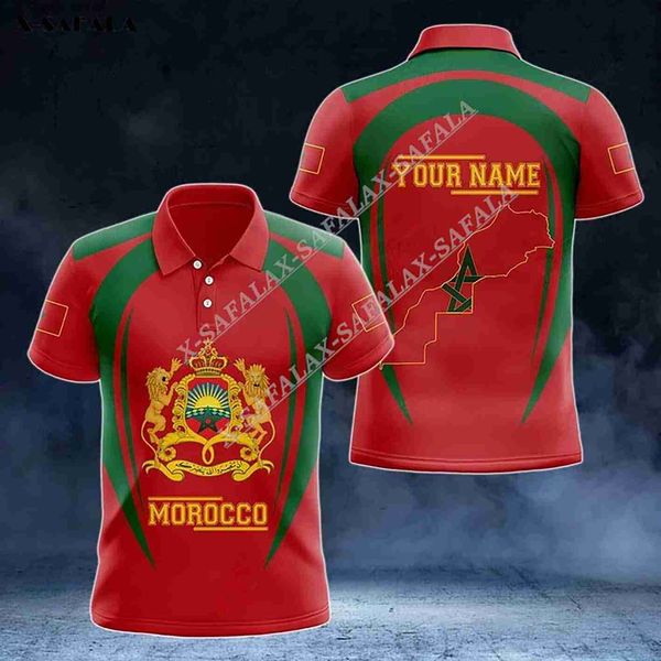 

morocco flag coat of arms custom name 3d printed polo shirt men collar short sleeve streetwear summer shirt, White;black