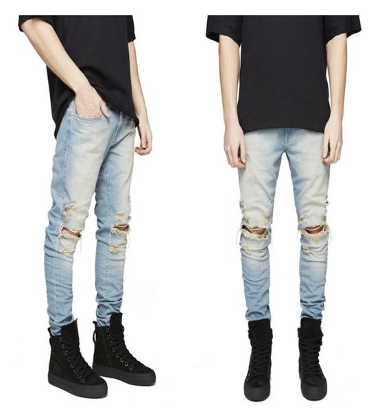 

slim fit ripped man jeans men histreet mens distressed denim joggers pants streetwear hip hop jean knee holes washed destroyed pl7204605, Blue