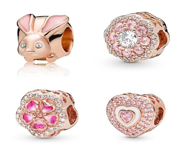 

100% sterling 925 silver cute rose gold rabbit charm fit bracelet shinny flower heart gift beads for diy jewelry making q05318279869, Black
