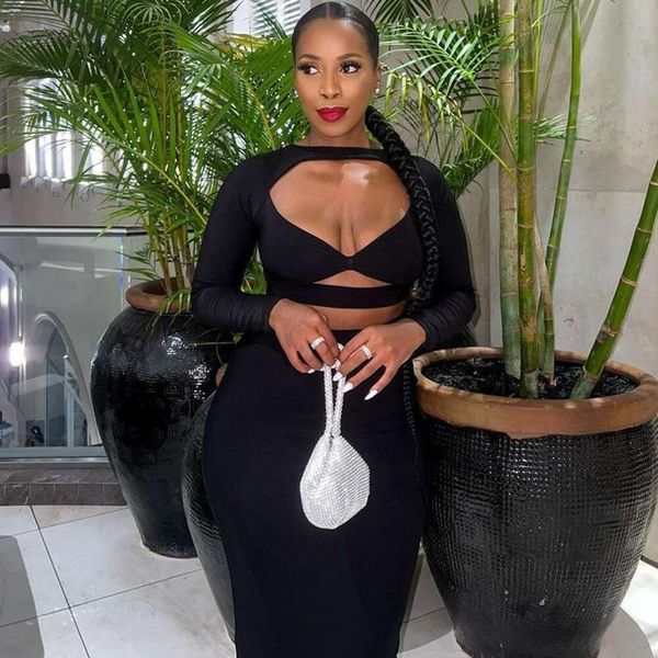 

wind pure colored dress wrapped around the chest round neck long sleeved stitching skirt hollowed out pullover, Black;gray