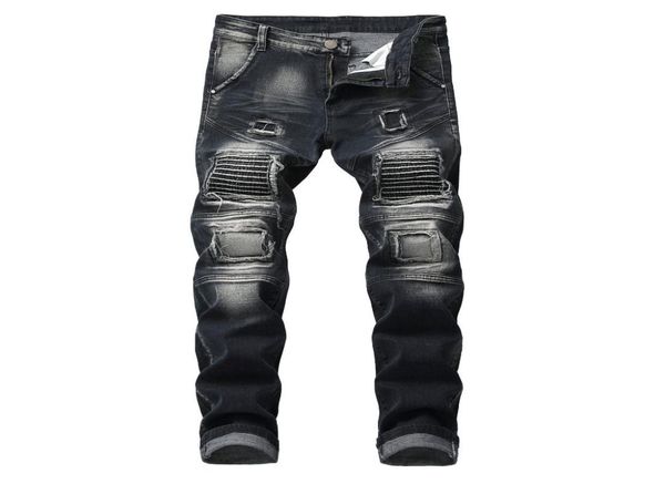 

mens winter jeans hip hop rock men pants clothes jean homme distressed ripped denim biker jeans masculino8837010, Blue