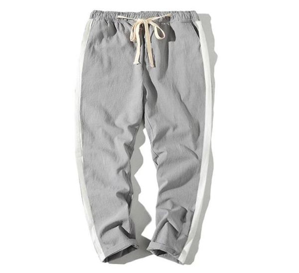 

men039s summer casual joggers harem pants natural cotton linen trousers solid white elastic waist anklelength man039s pants7229728, Black
