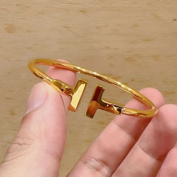 

full gold 999.9 pure 2023 new bracelet tiffay double thick solid ins, Black
