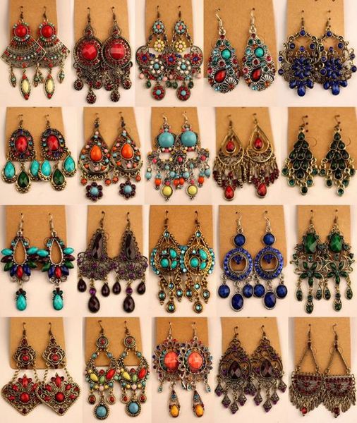 

retro earrings vintage tibetan silverbronze resin gem diamond earrings folk style jewelry mixed 20 style 20pairslot9705130, Silver