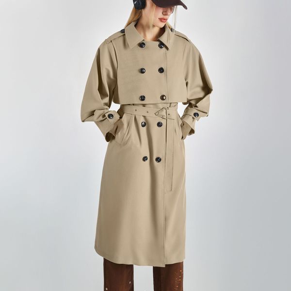 

luxury womens designer trench coat women windbreaker jacket loose belt coat female casual long trenchs coat, Tan;black