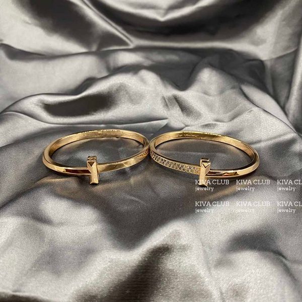 

kivaclub tiffay t1 wide half diamond no bracelet thick rose gold couple, Black