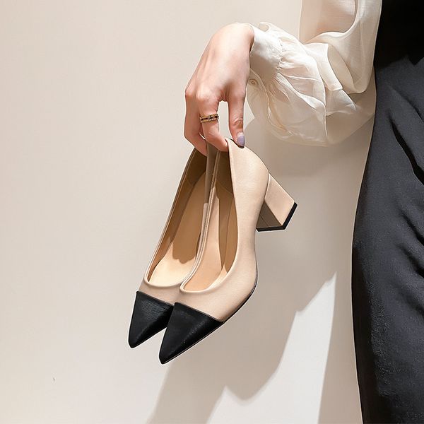 

designer heels breathable and comfortable dress shoes apricot black flat heels in two styles 5cm high heels women block heel block color blo