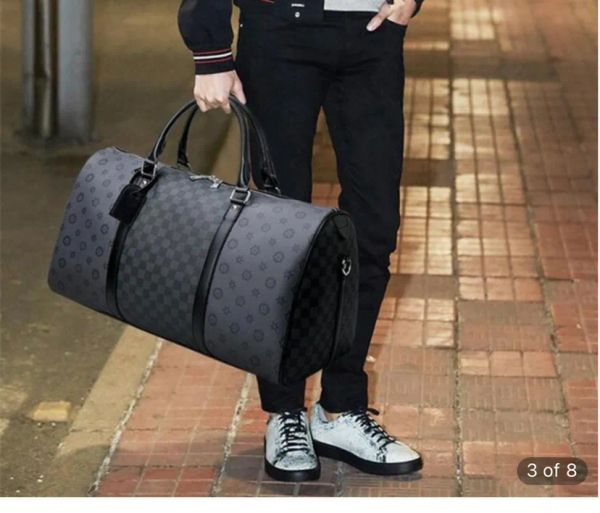 

8a designer duffle bag pu leather weekend travel bag men's and women's luggage creative black floral stitched tote 45cm large capa