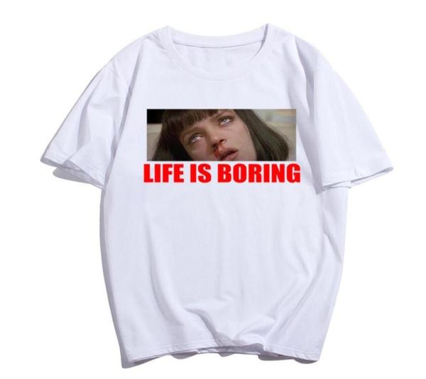 

ebaihui tshirt harajuku white menwomen cotton clothing 2021 novelty short sleeve life is boring letters print men tees7643835069, White;black