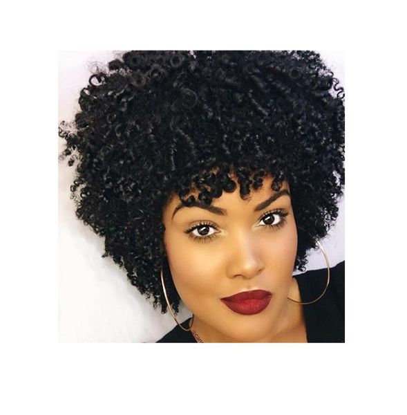 

soft short cut curly wig brazilian hair african ameri simulation human hair afro kinky curly wig for women7064423, Black
