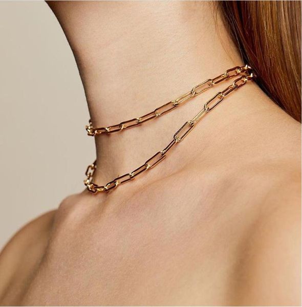 

rectangle link chain necklace paperclip gold layering choker collar oval elongated fashion chains7384778, Silver