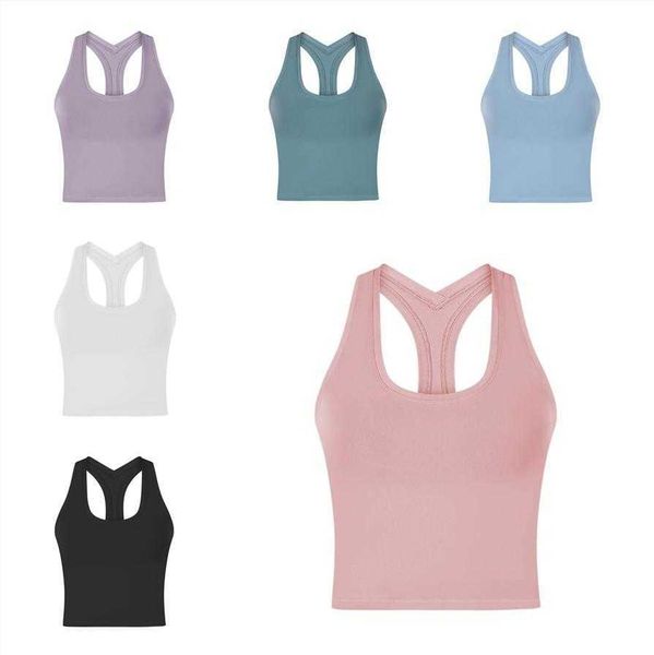 

new women tank lululemens camis short solid color yoga vest y shaped back moisture absorption sweat wicking gym sport running fitness, Black