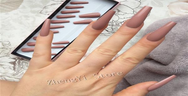 

super long fake nails coffin glossy artificial plastics impress press on nails false girls ballerina full cover fingernails tips2027814, Red;gold