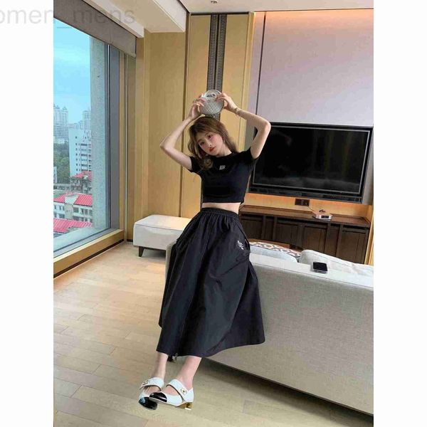 

skirts designer 23 spring/summer new workwear style embroidery letters elastic waist high sweet cool versatile half skirt e4et, Black