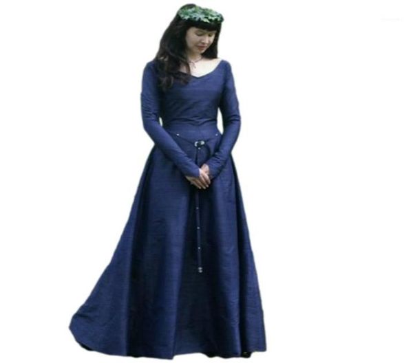 

casual dresses classical medieval european party long sleeve vneck slim ladies maxi dress vintage full flare hem autumn spring8598658, Black;gray