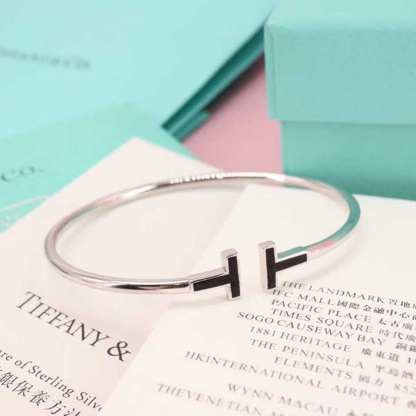 

t co t series diamond accompanied sterling silver double t bracelet, Black