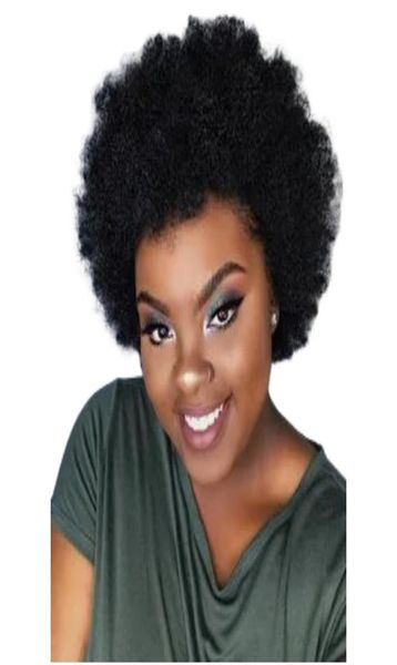 

very short afro kinky curly celebrity human hair wigs brazilian hair machine made natural black none lace guleless wig5638803, Black;brown