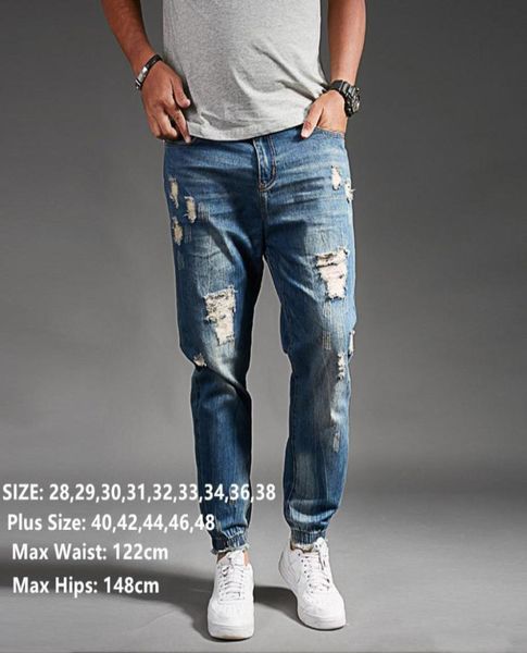 

ripped jeans for men blue black denim mens jean homme harem hip hop plus size trousers 44 46 48 mens uomo fashions jogger pants3215290