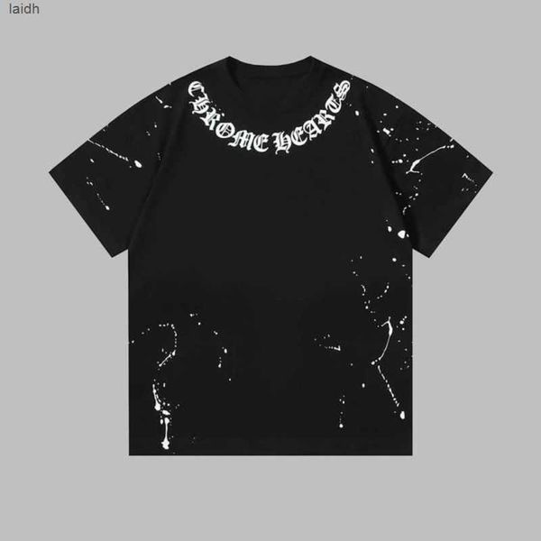 

men's t-shirts chroms t-shirt summer limited corolla heart old print splashed ink heavy work creates loose short sleeved for both foez, White;black